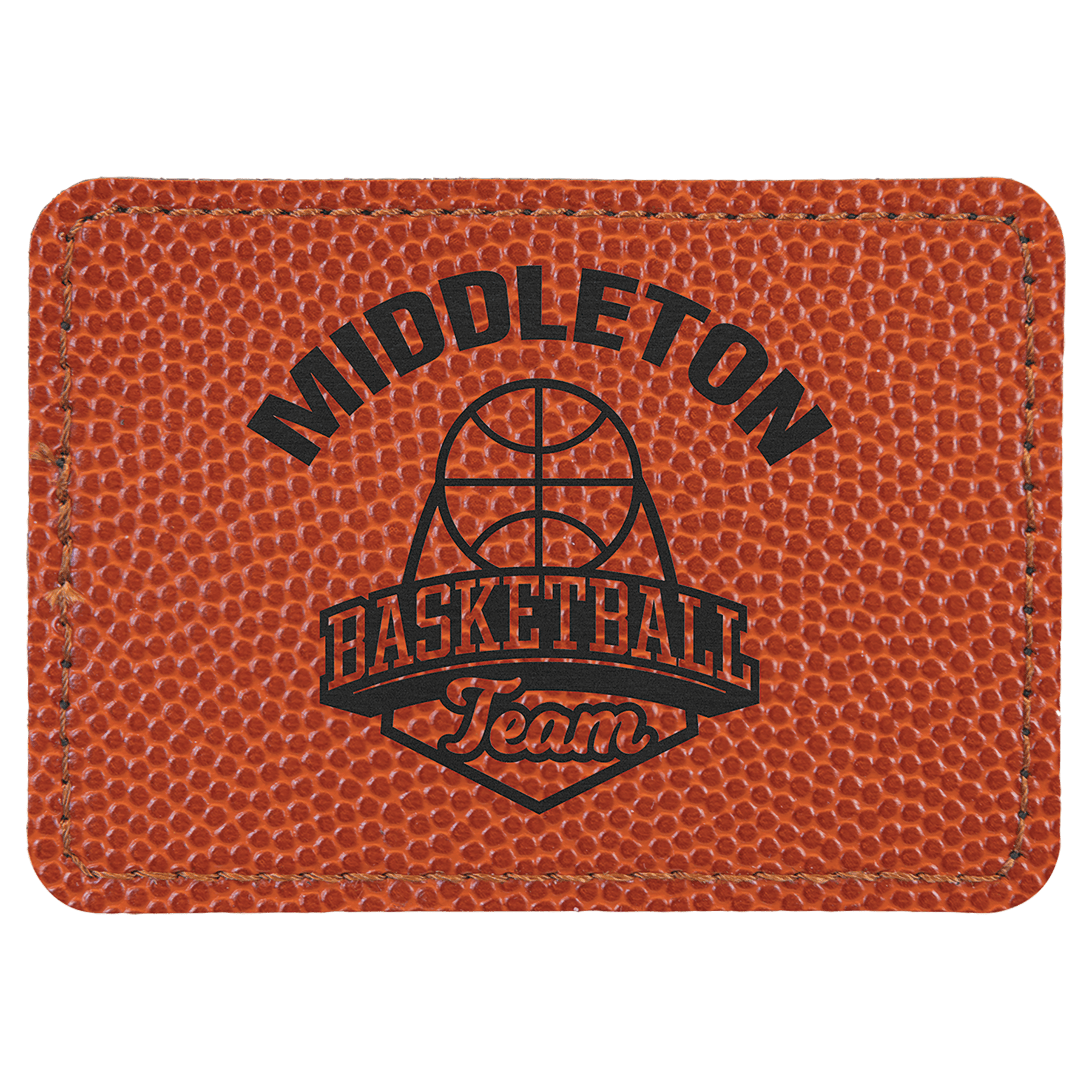 Rectangle Basketball Engravable Leatherette Patch with Adhesive - 3 1/2" x 2 1/2"