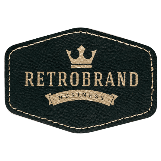 Hex Black/Gold Engravable Leatherette Patch with Adhesive - 3 1/2" x 2 1/2"