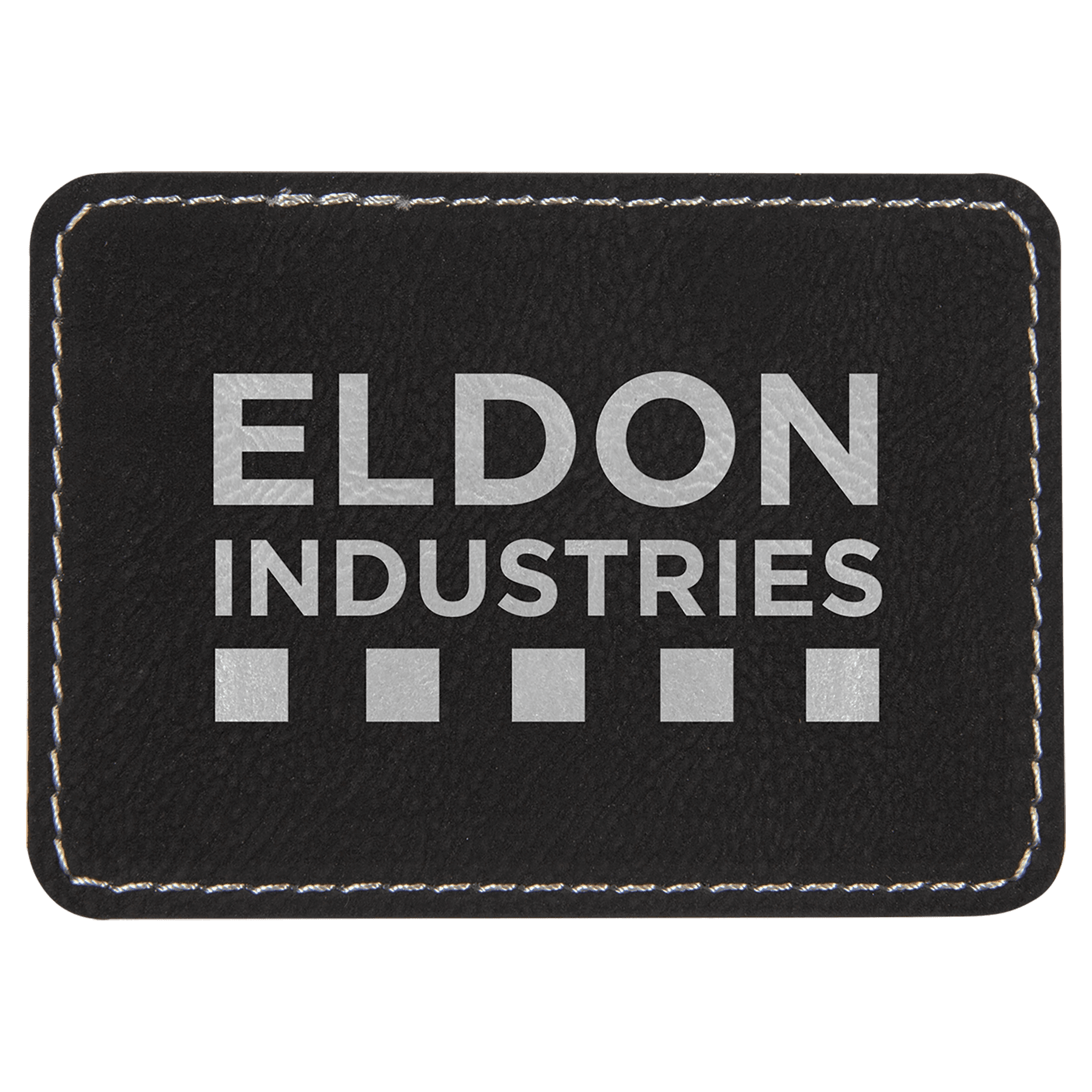 Black/Silver Engravable Leatherette Rectangle Patch with Kota Pro Adhesive - 3 1/2" x 2 1/2"