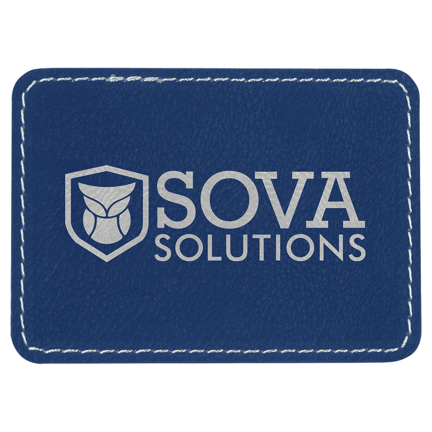 Blue/Silver Engravable Leatherette Rectangle Patch with Kota Pro Adhesive - 3 1/2" x 2 1/2"