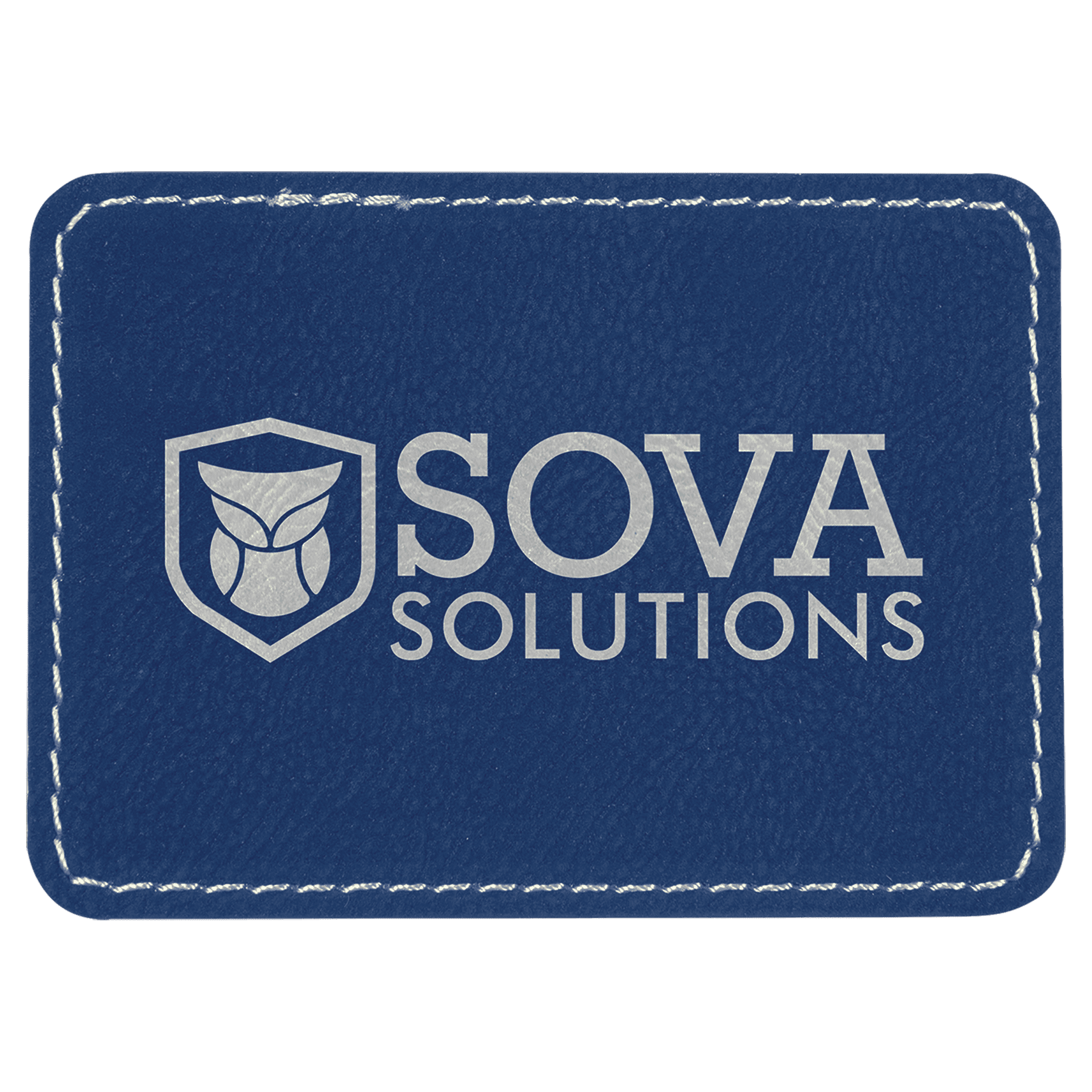 Blue/Silver Engravable Leatherette Rectangle Patch with Kota Pro Adhesive - 3 1/2" x 2 1/2"