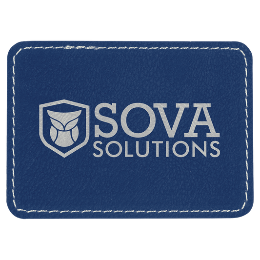 Blue/Silver Engravable Leatherette Rectangle Patch with Kota Pro Adhesive - 3 1/2" x 2 1/2"