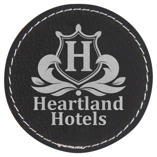 Round Black/Silver Engravable Leatherette Patch with Adhesive - 2 1/2"