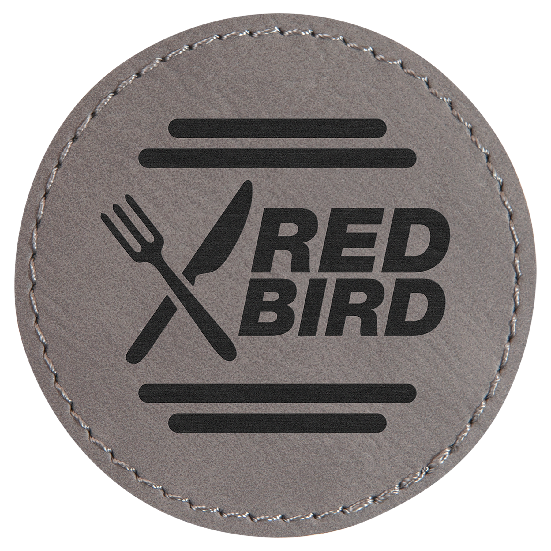 Round Gray Engravable Leatherette Patch with Adhesive - 2 1/2"