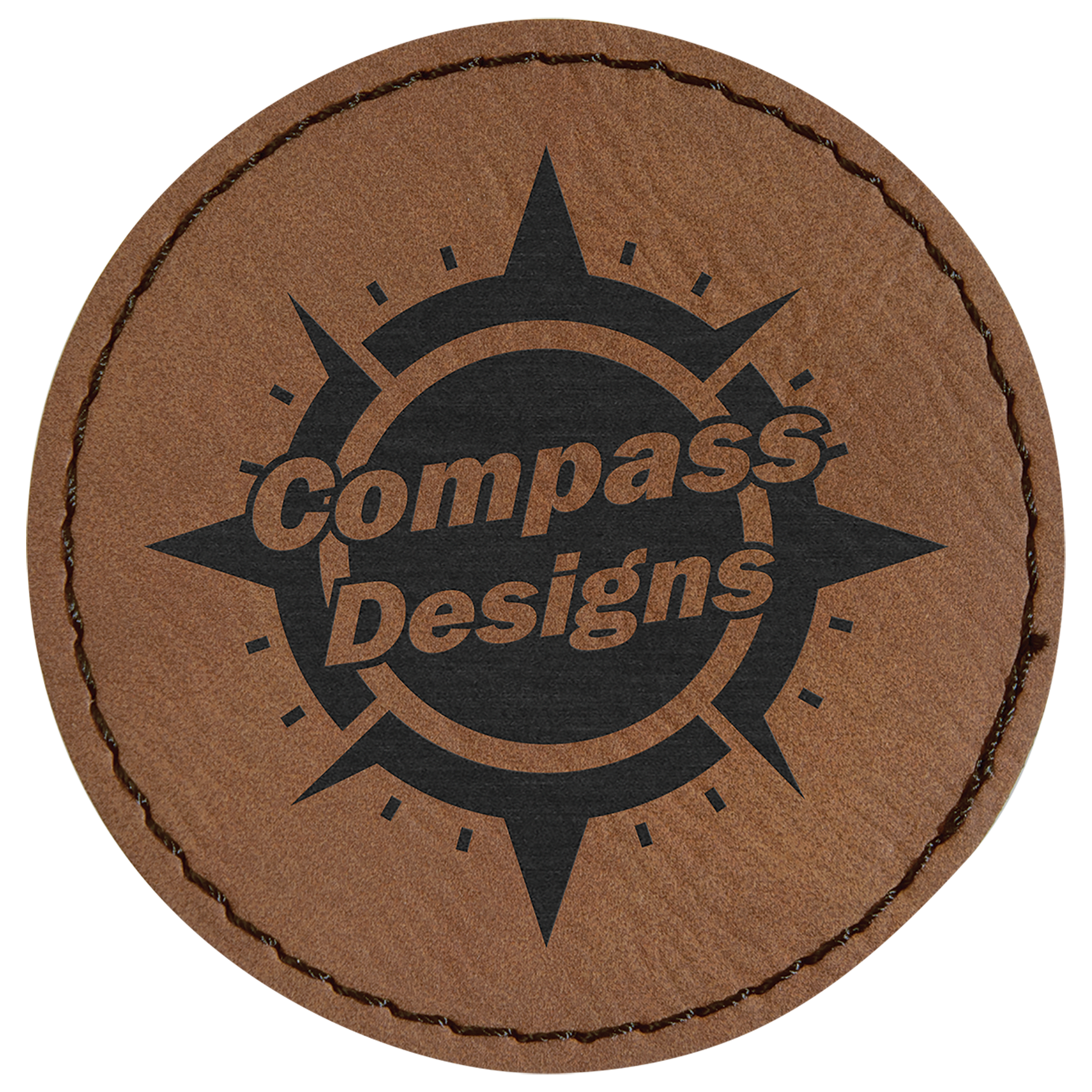 Round Dark Brown Engravable Leatherette Patch with Adhesive - 2 1/2"