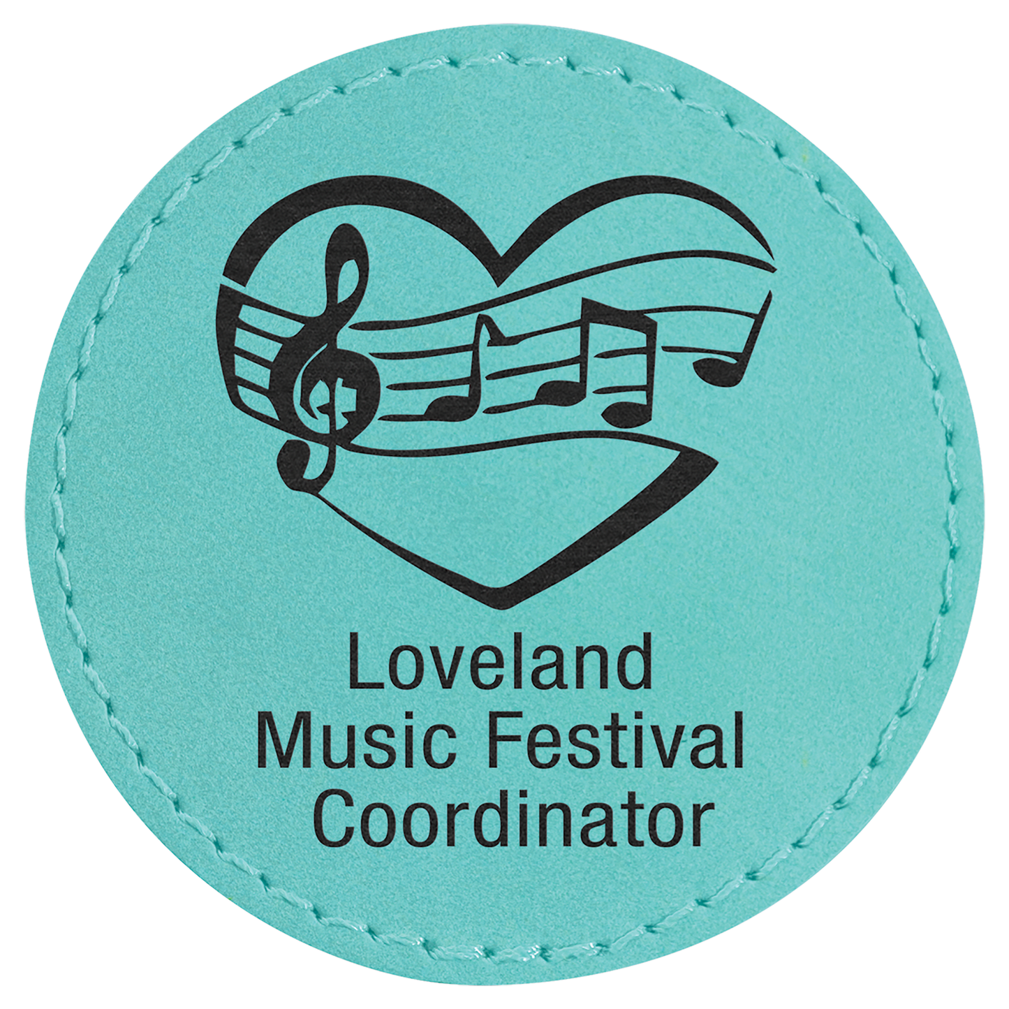 Round Teal Engravable Leatherette Patch with Adhesive - 2 1/2"