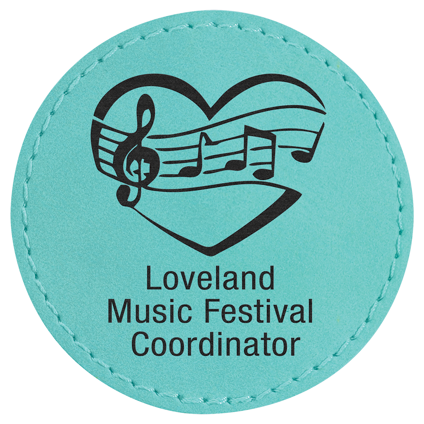 Round Teal Engravable Leatherette Patch with Adhesive - 2 1/2"