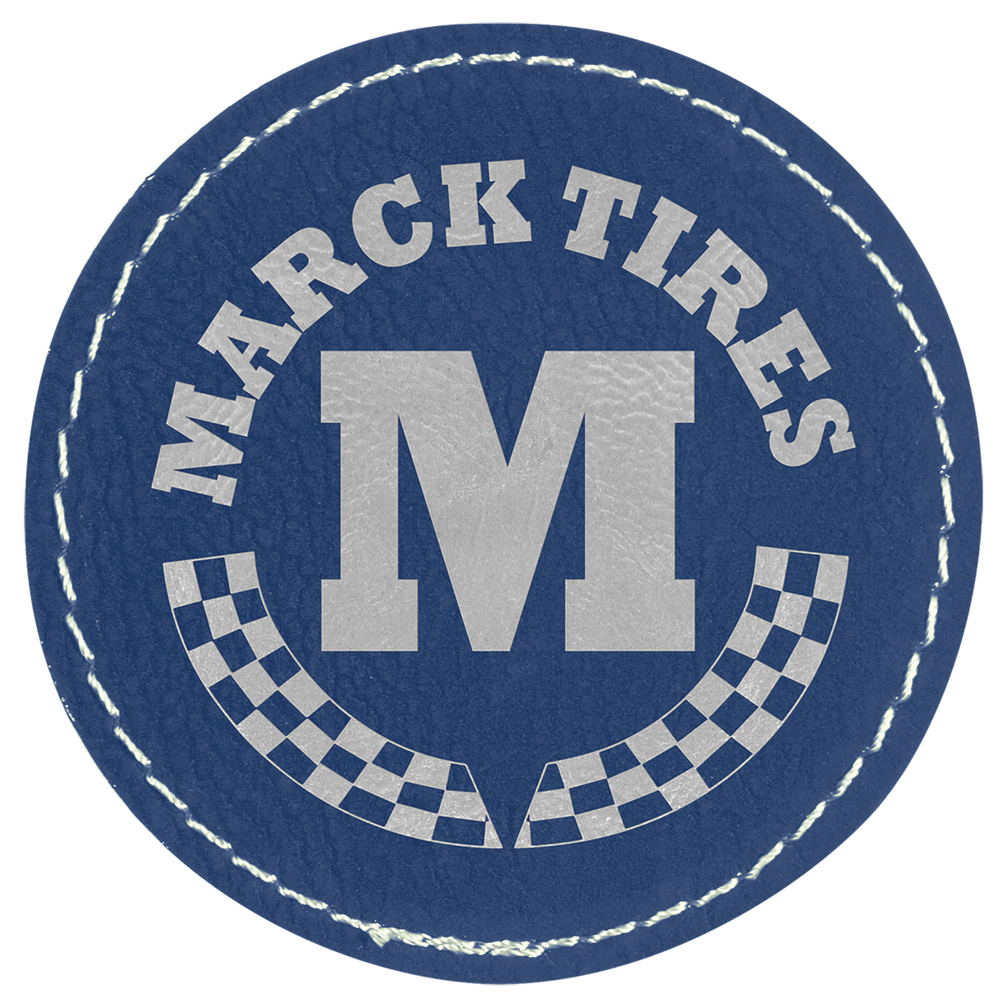 Round Blue/Silver Engravable Leatherette Patch with Adhesive - 2 1/2"