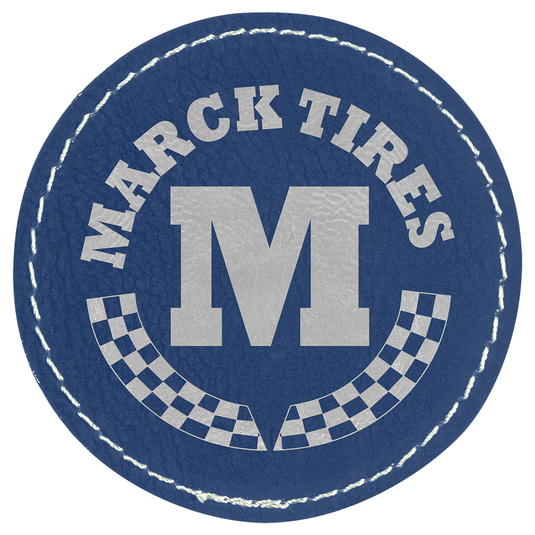 Round Blue/Silver Engravable Leatherette Patch with Adhesive - 2 1/2"