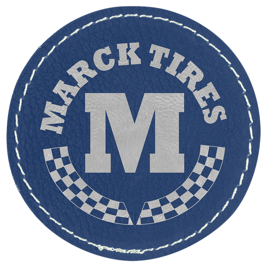 Round Blue/Silver Engravable Leatherette Patch with Adhesive - 2 1/2"