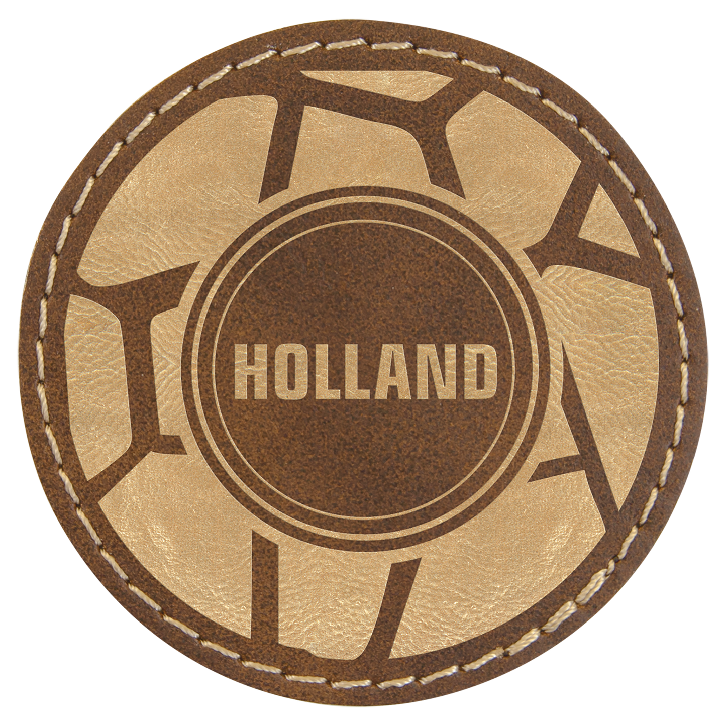 Round Rustic/Gold Engravable Leatherette Patch with Adhesive - 2 1/2"