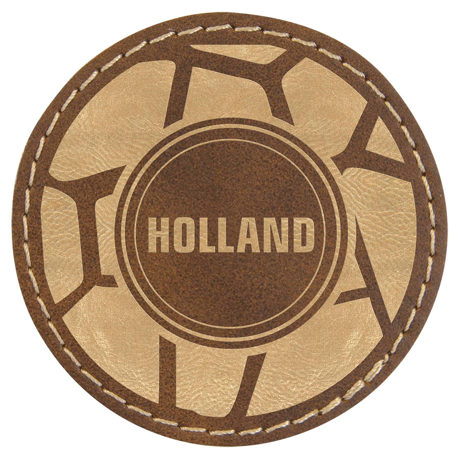 Round Rustic/Gold Engravable Leatherette Patch with Adhesive - 2 1/2"