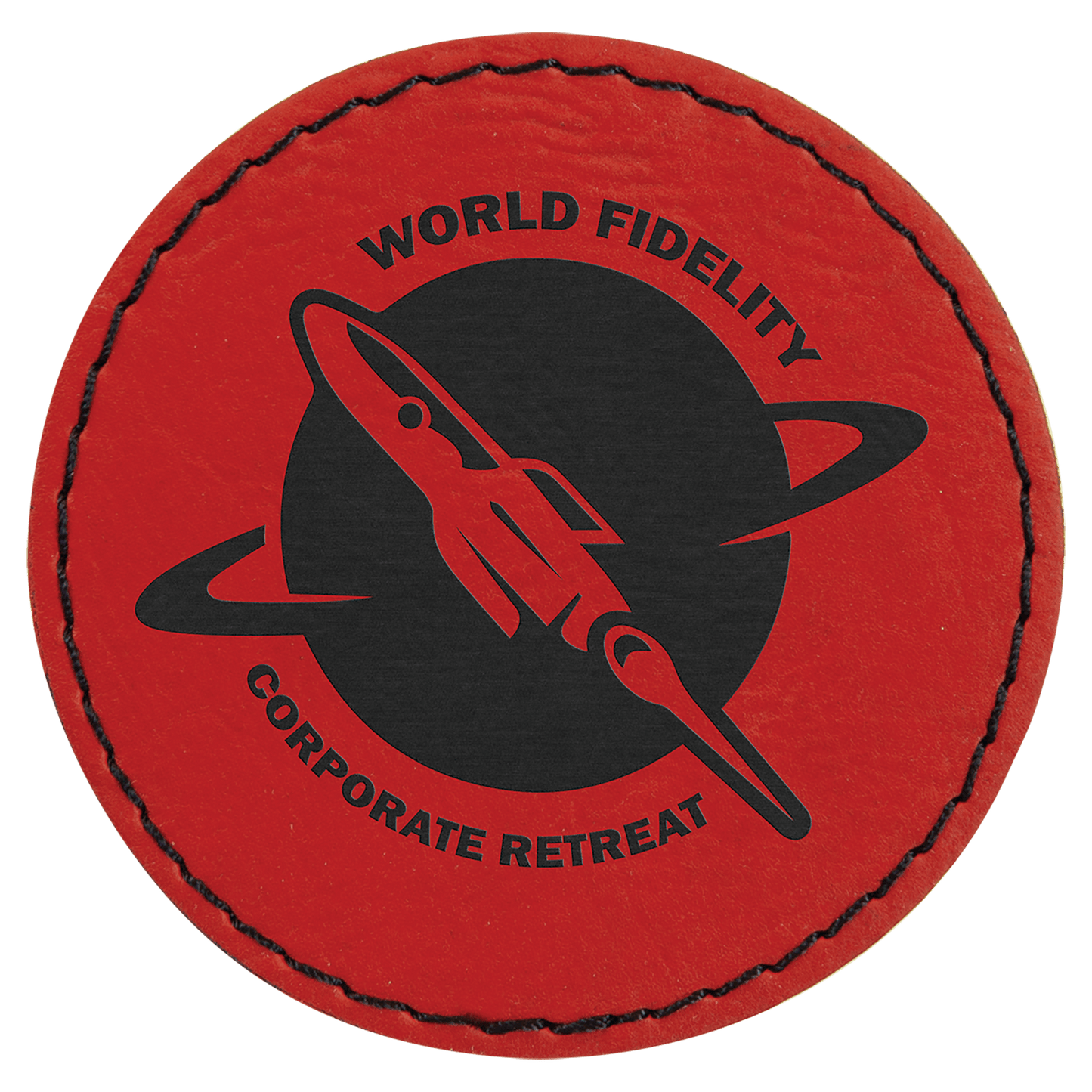 Round Red Engravable Leatherette Patch with Adhesive - 2 1/2"