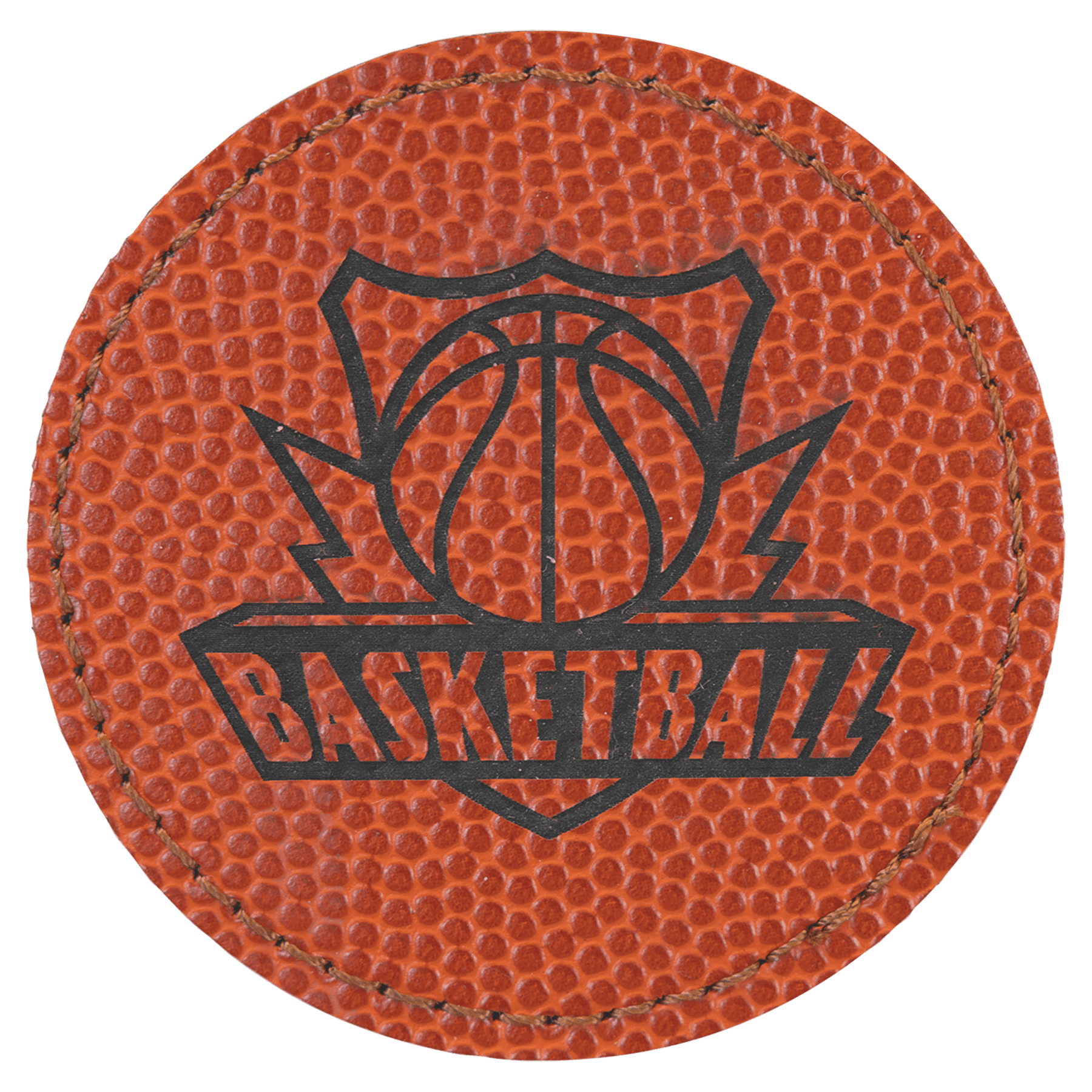 Round Basketball Engravable Leatherette Patch with Adhesive - 2 1/2"