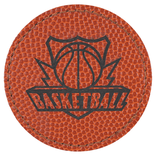 Round Basketball Engravable Leatherette Patch with Adhesive - 2 1/2"