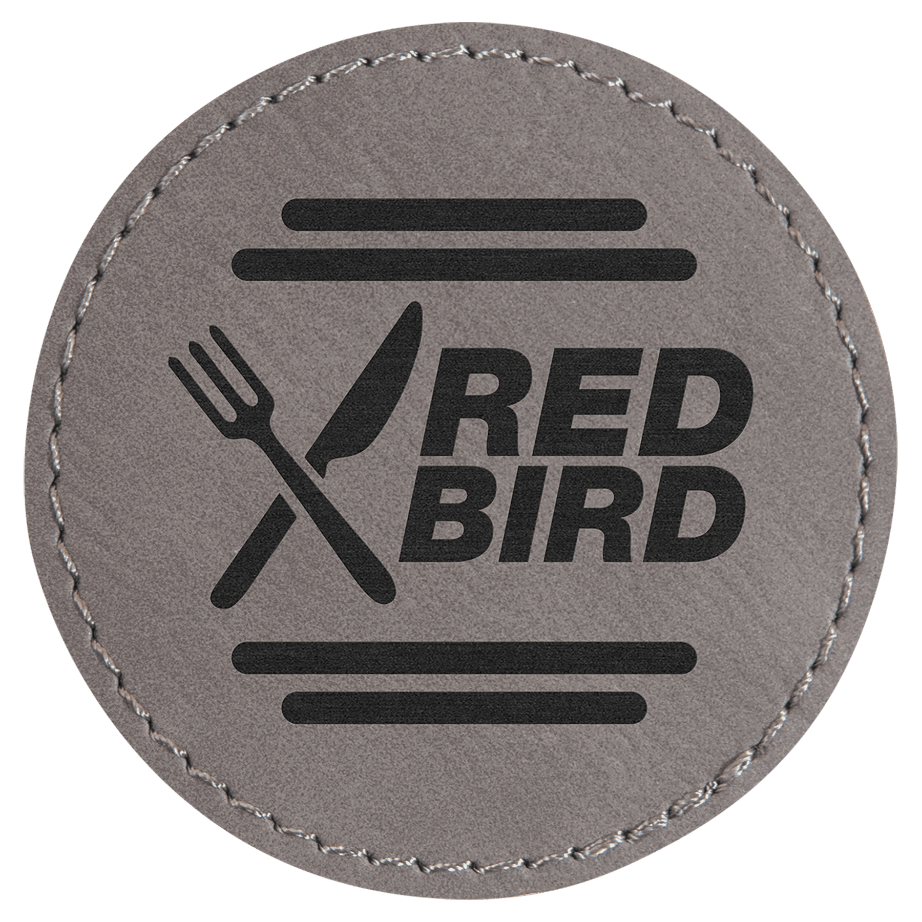 Gray Engravable Leatherette Round Patch with Kota Pro Adhesive - 2 1/2"