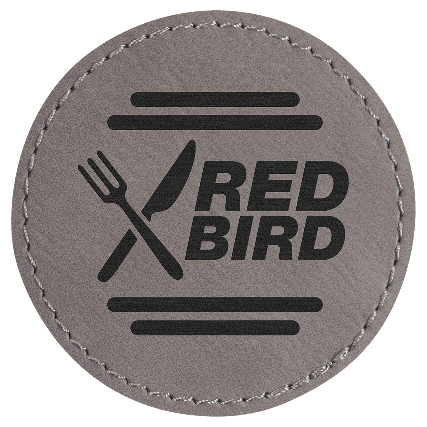 2 1/2" Gray Laserable Leatherette Round Patch with Kota Pro Adhesive