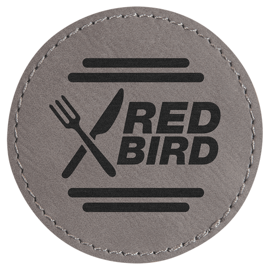 2 1/2" Gray Laserable Leatherette Round Patch with Kota Pro Adhesive