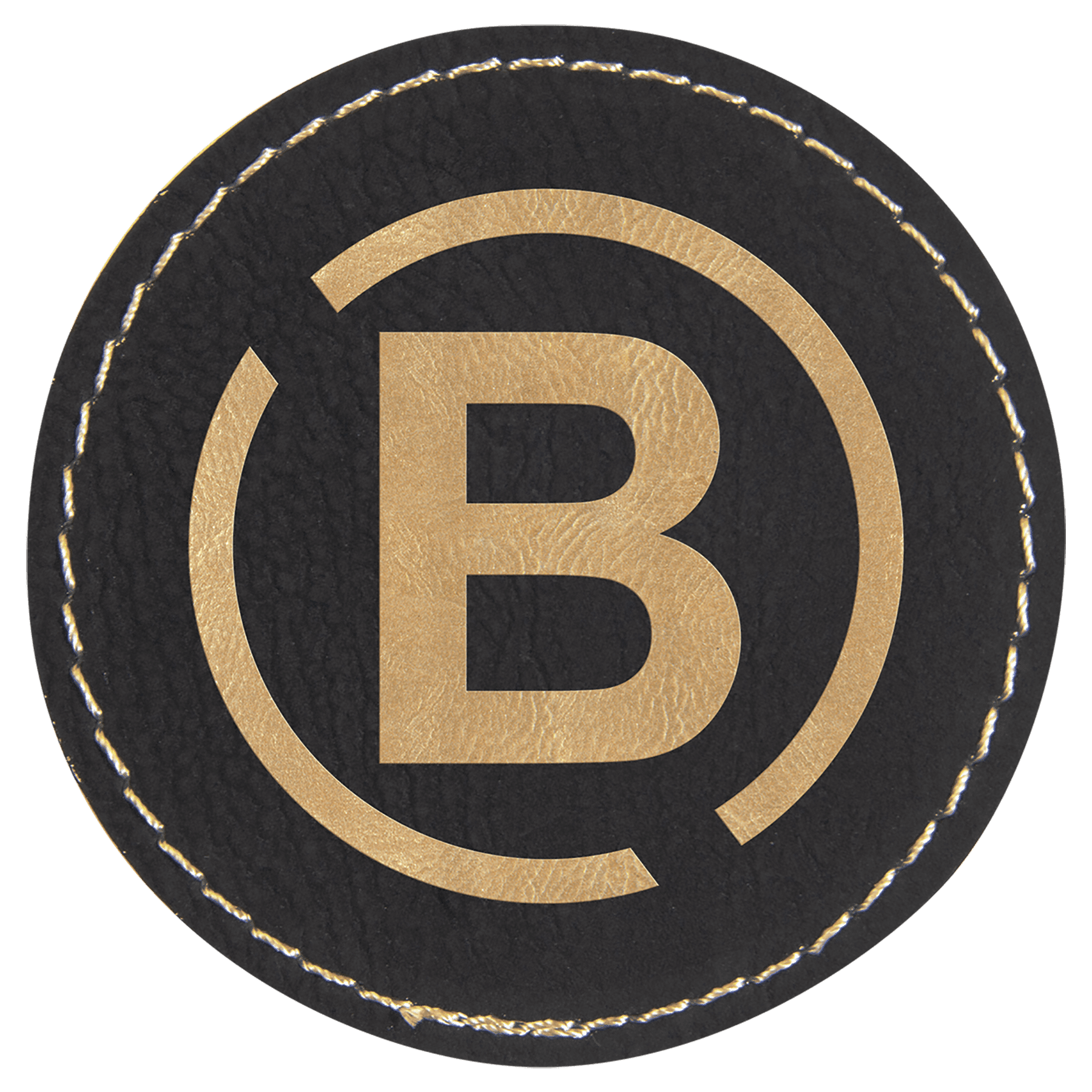 Black/Gold Engravable Leatherette Round Patch with Kota Pro Adhesive - 2 1/2"