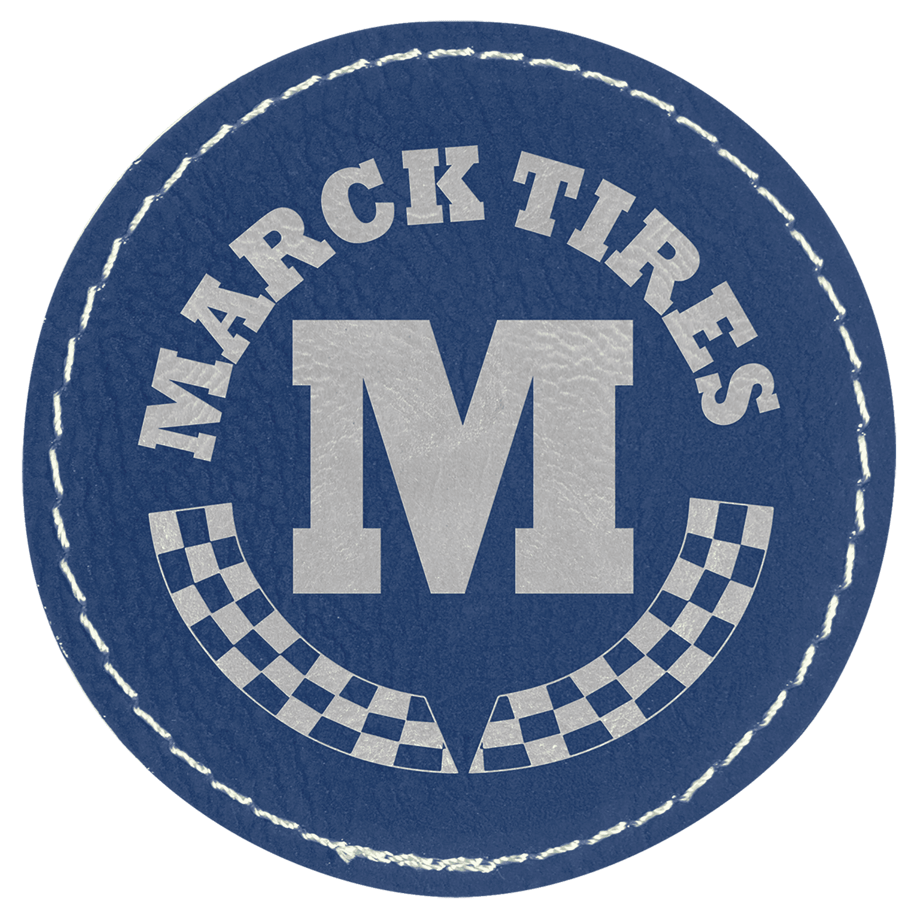 Blue/Silver Engravable Leatherette Round Patch with Kota Pro Adhesive - 2 1/2"