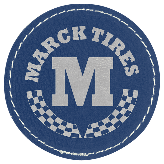 Blue/Silver Engravable Leatherette Round Patch with Kota Pro Adhesive - 2 1/2"