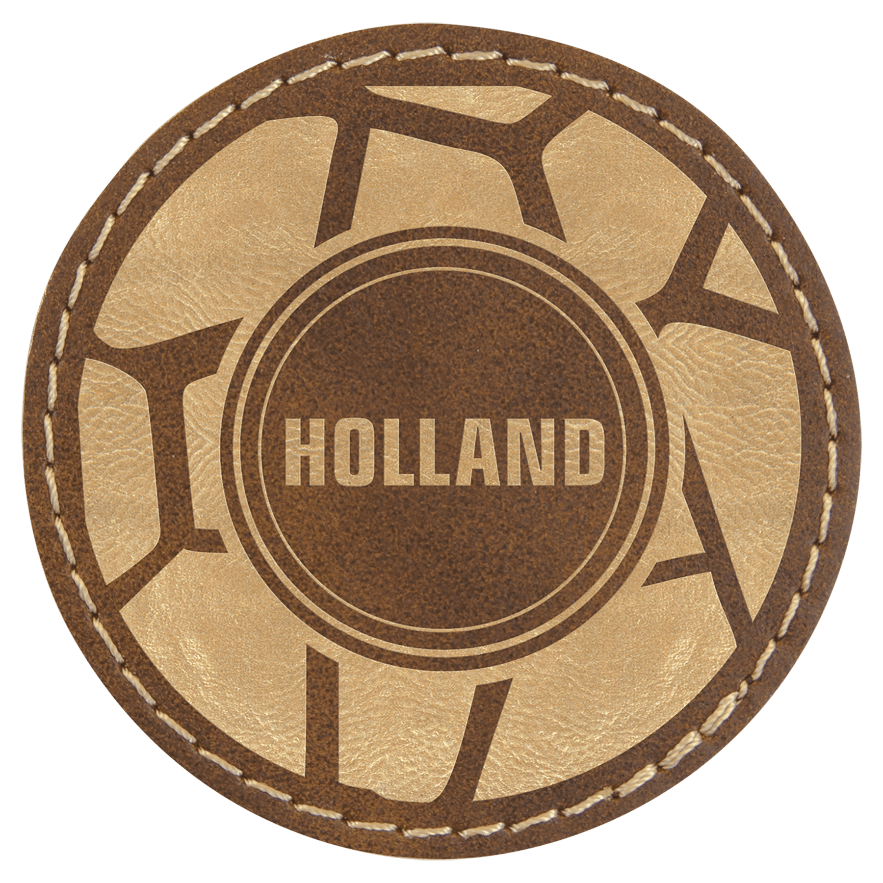 Rustic/Gold Engravable Leatherette Round Patch with Kota Pro Adhesive - 2 1/2"