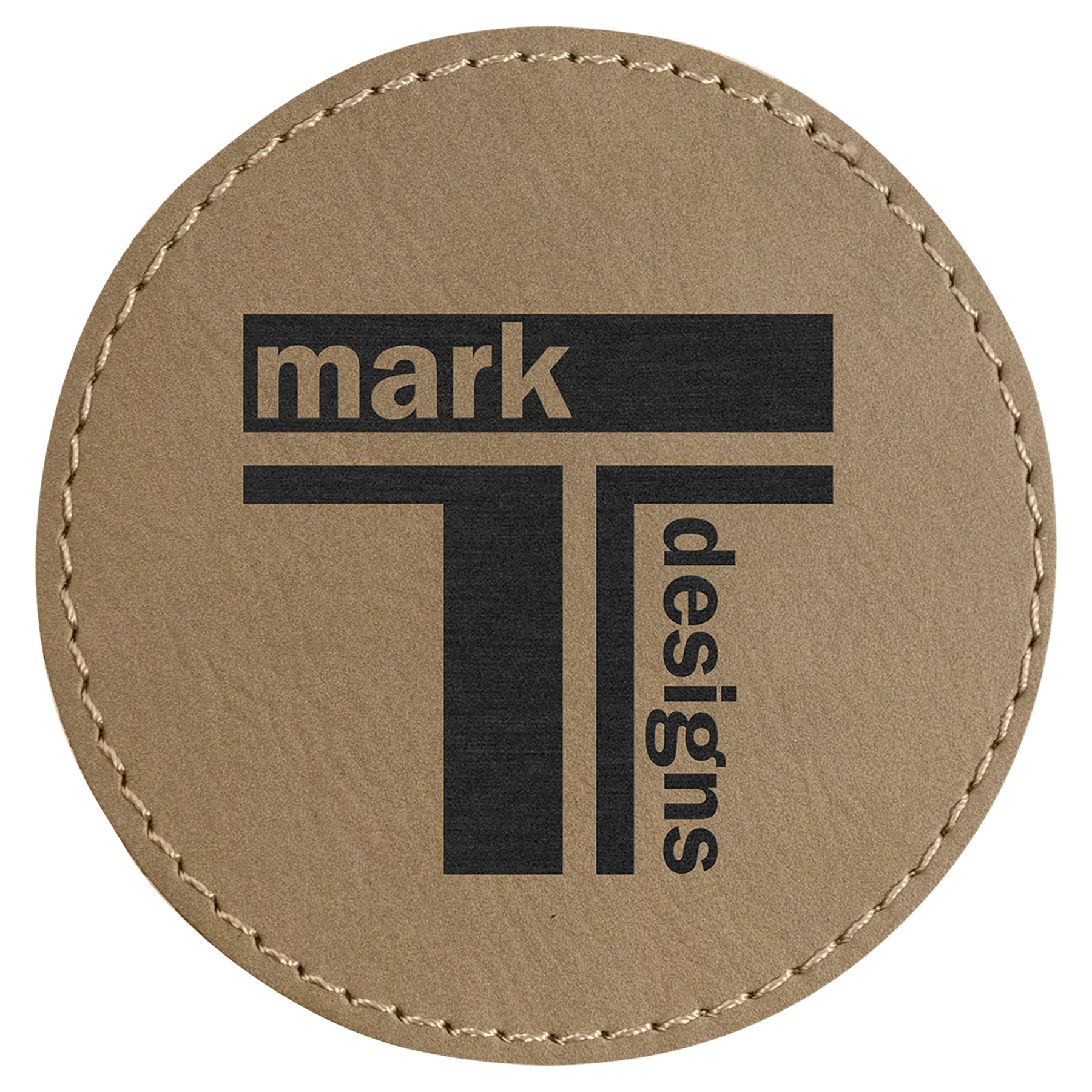 Round Light Brown Engravable Leatherette Patch with Adhesive - 3"