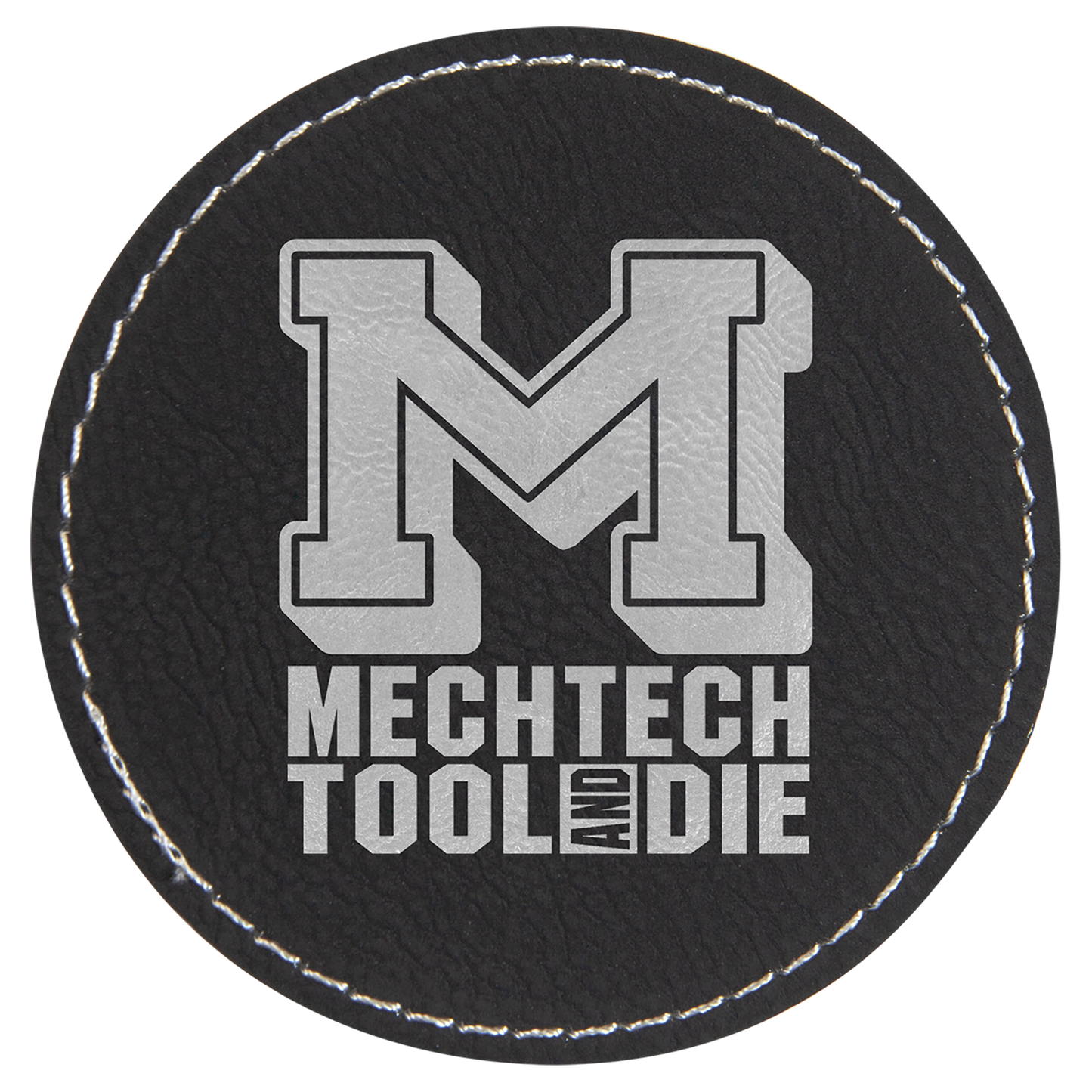 Round Black/Silver Engravable Leatherette Patch with Adhesive - 3"