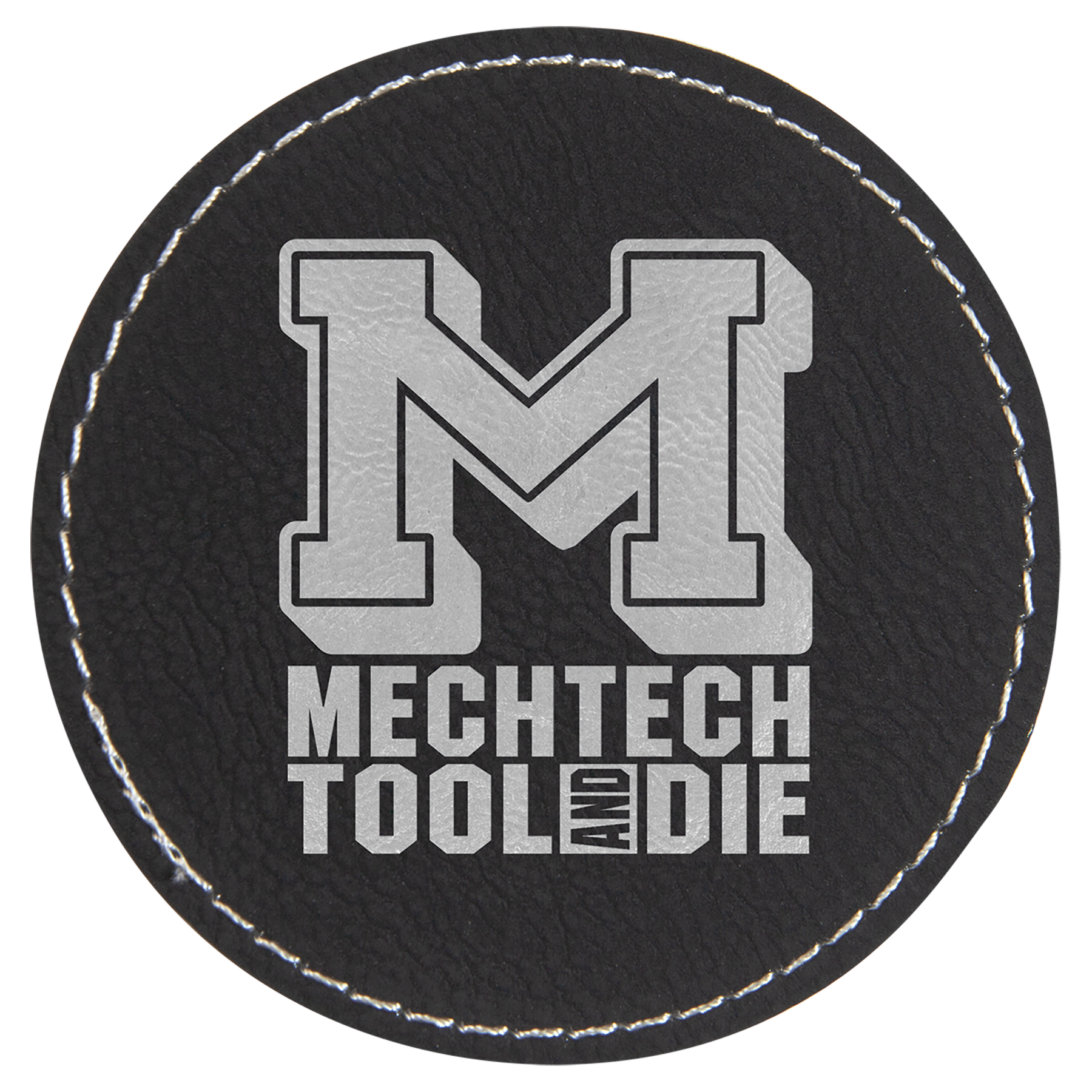 Round Black/Silver Engravable Leatherette Patch with Adhesive - 3"