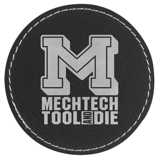 Round Black/Silver Engravable Leatherette Patch with Adhesive - 3"