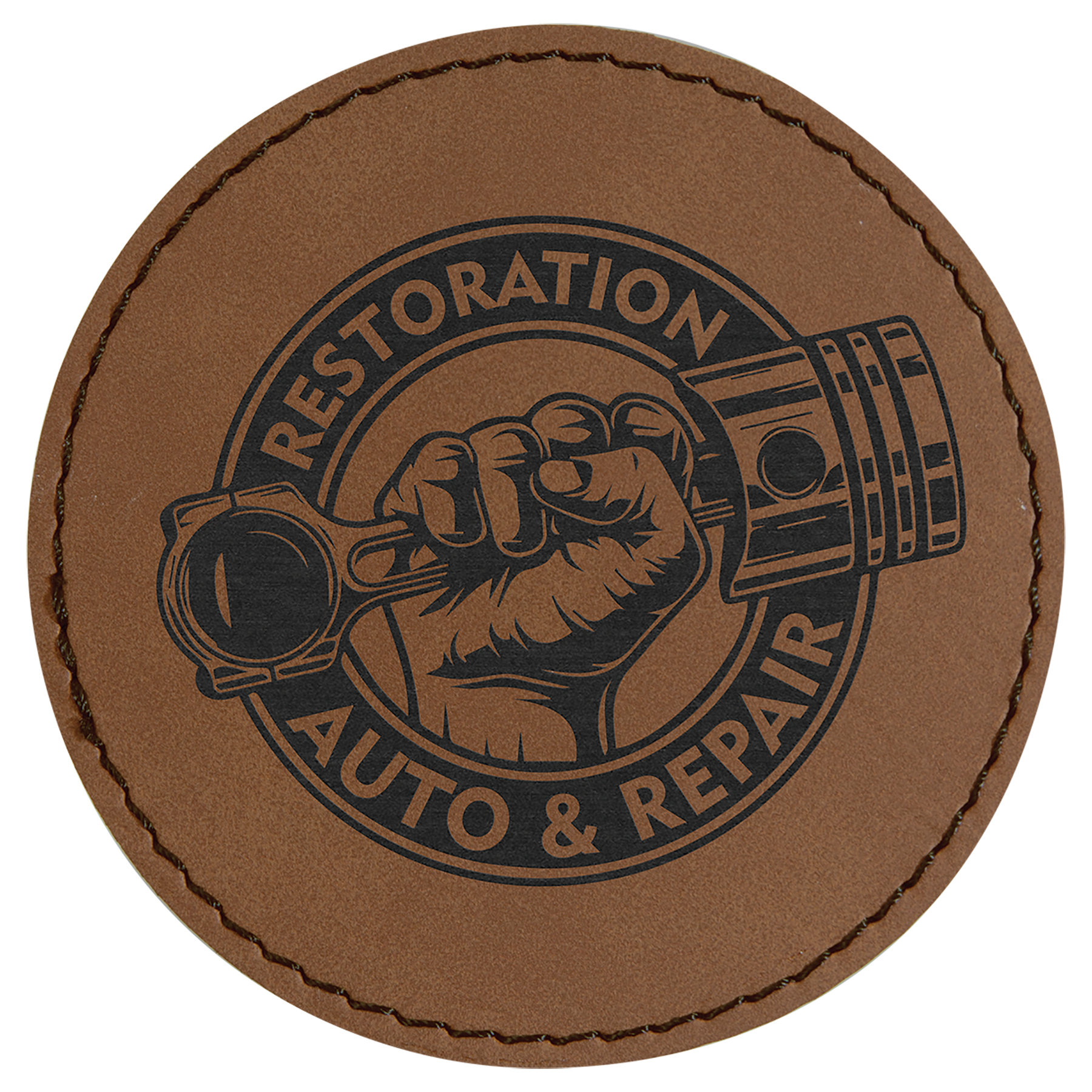 Round Dark Brown Engravable Leatherette Patch with Adhesive - 3"