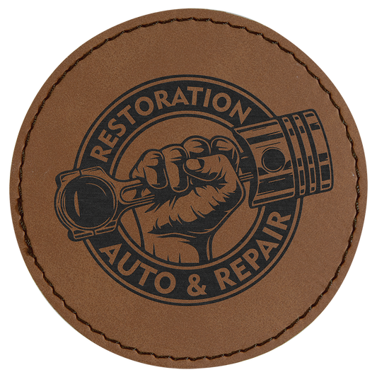 Round Dark Brown Engravable Leatherette Patch with Adhesive - 3"