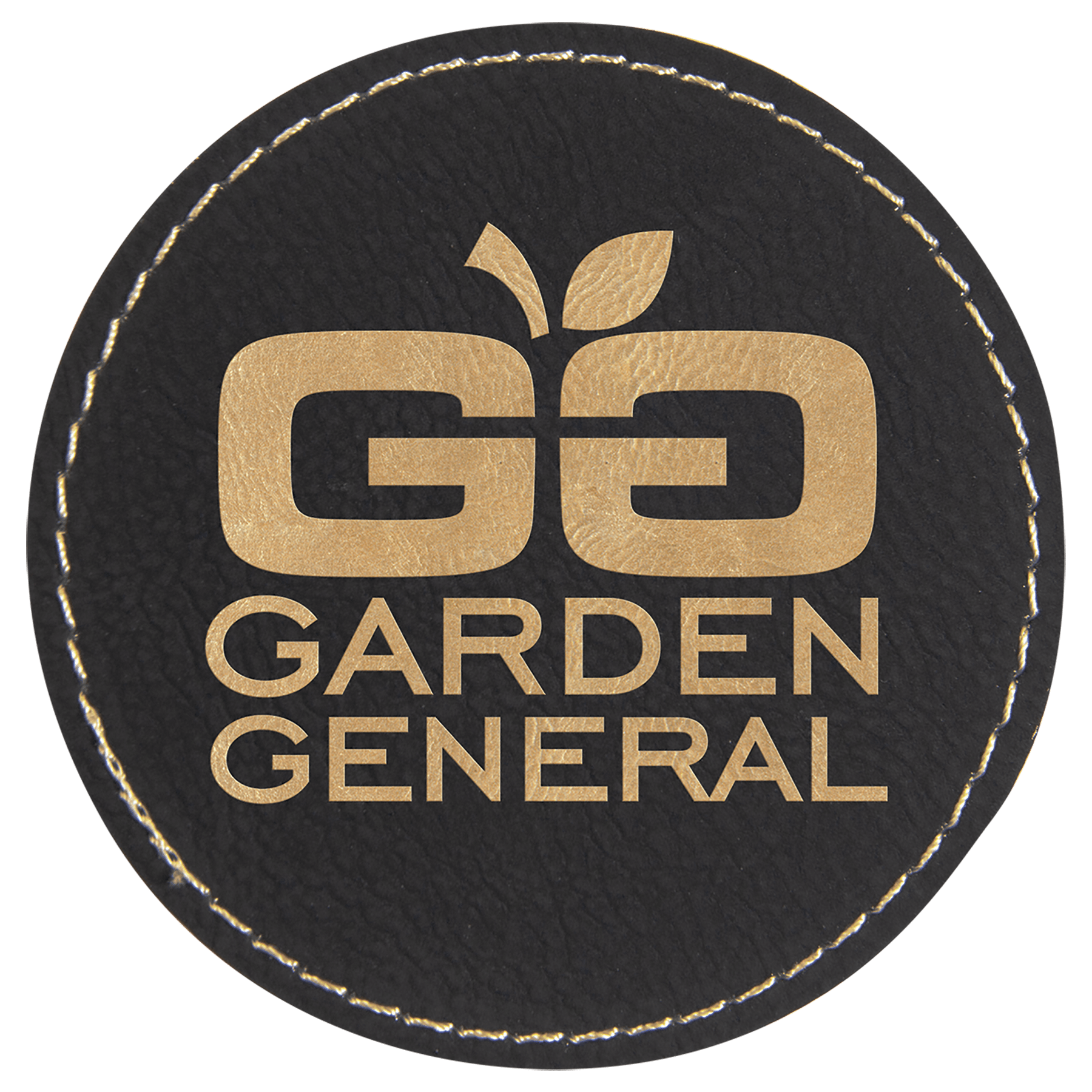 Round Black/Gold Engravable Leatherette Patch with Adhesive - 3"
