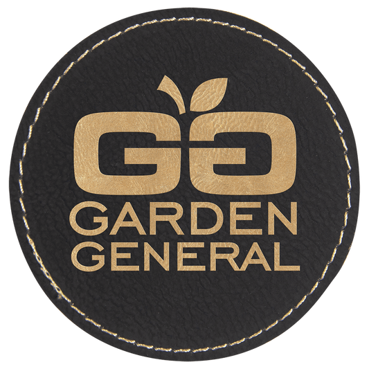 Round Black/Gold Engravable Leatherette Patch with Adhesive - 3"