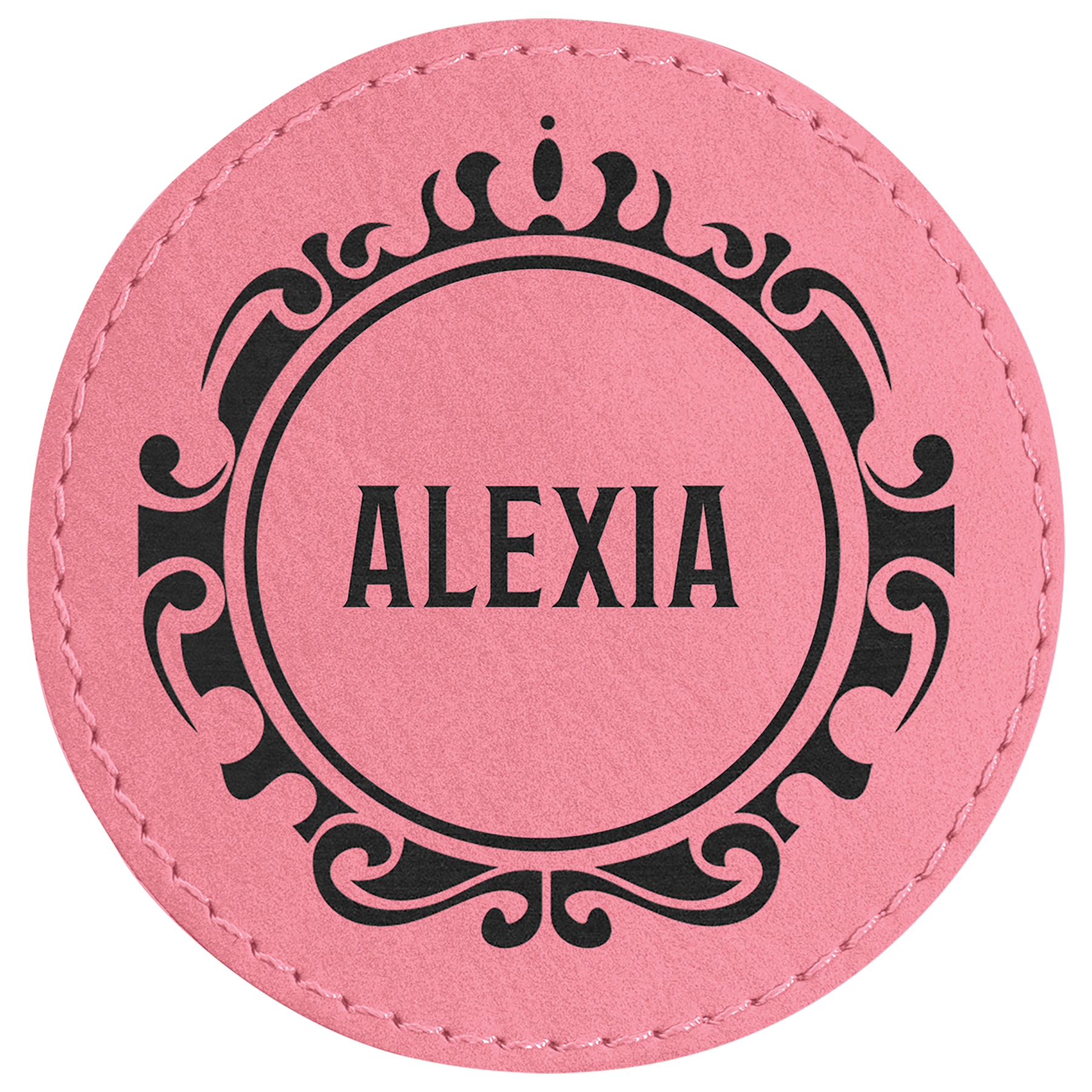 Round Pink Engravable Leatherette Patch with Adhesive - 3"