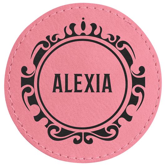 Round Pink Engravable Leatherette Patch with Adhesive - 3"