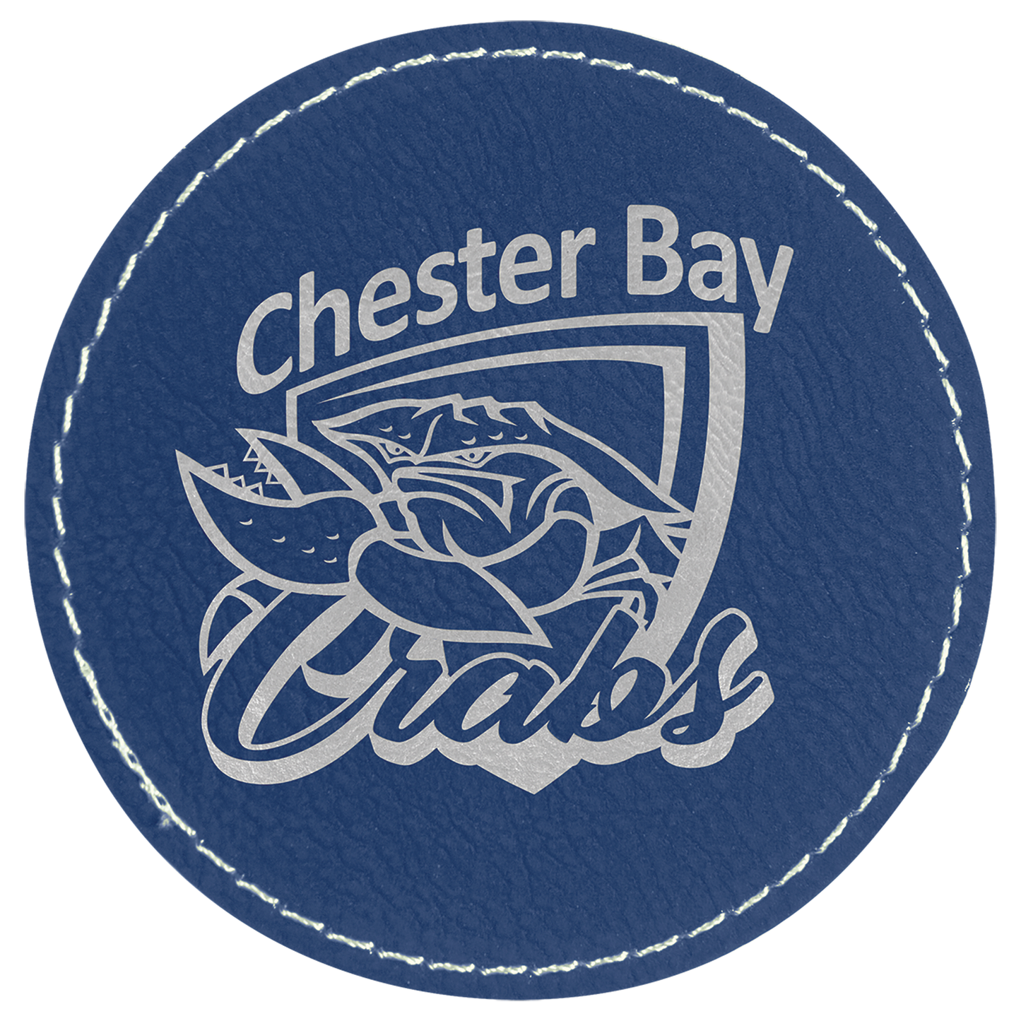 Round Blue/Silver Engravable Leatherette Patch with Adhesive - 3"