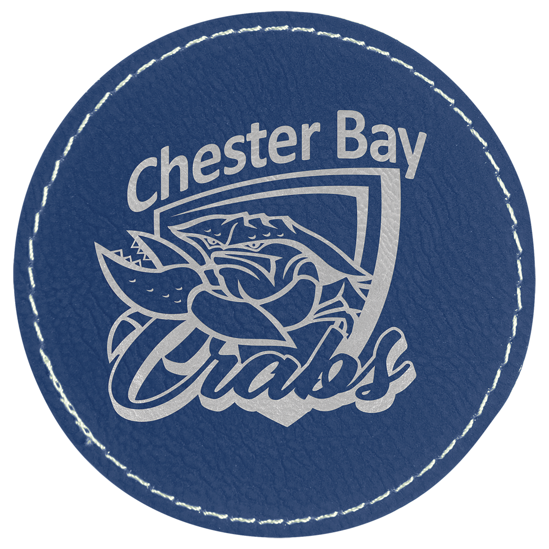 Round Blue/Silver Engravable Leatherette Patch with Adhesive - 3"