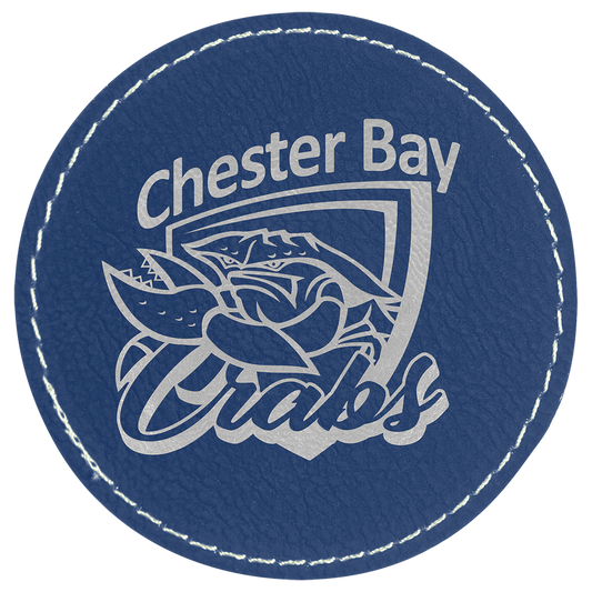 Round Blue/Silver Engravable Leatherette Patch with Adhesive - 3"