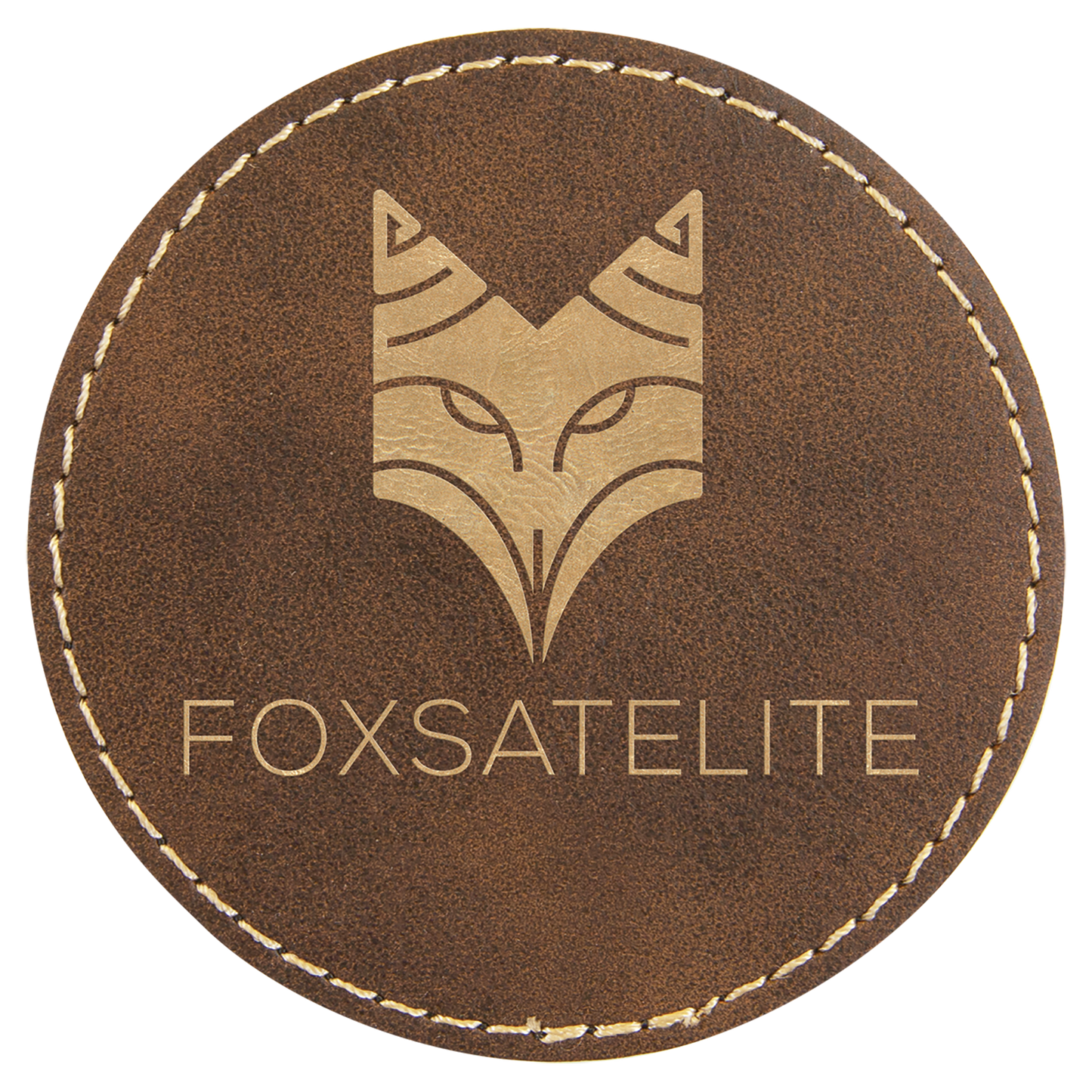 Round Rustic/Gold Engravable Leatherette Patch with Adhesive - 3"
