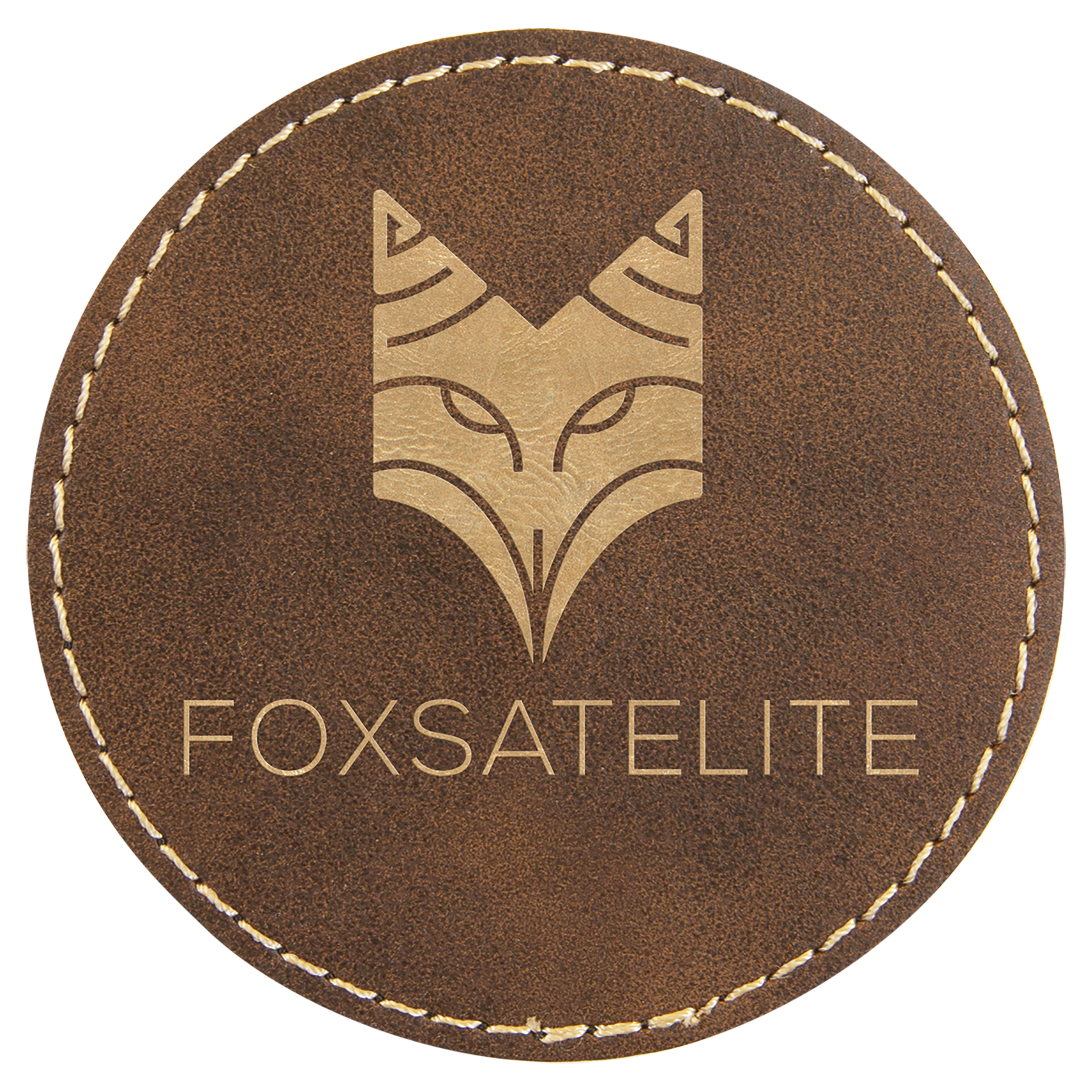 Round Rustic/Gold Engravable Leatherette Patch with Adhesive - 3"