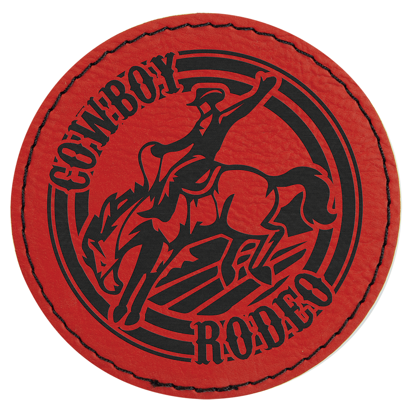 Round Red Engravable Leatherette Patch with Adhesive - 3"