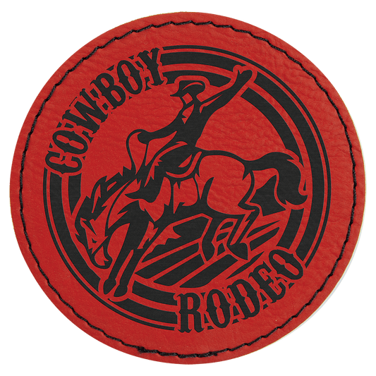 Round Red Engravable Leatherette Patch with Adhesive - 3"