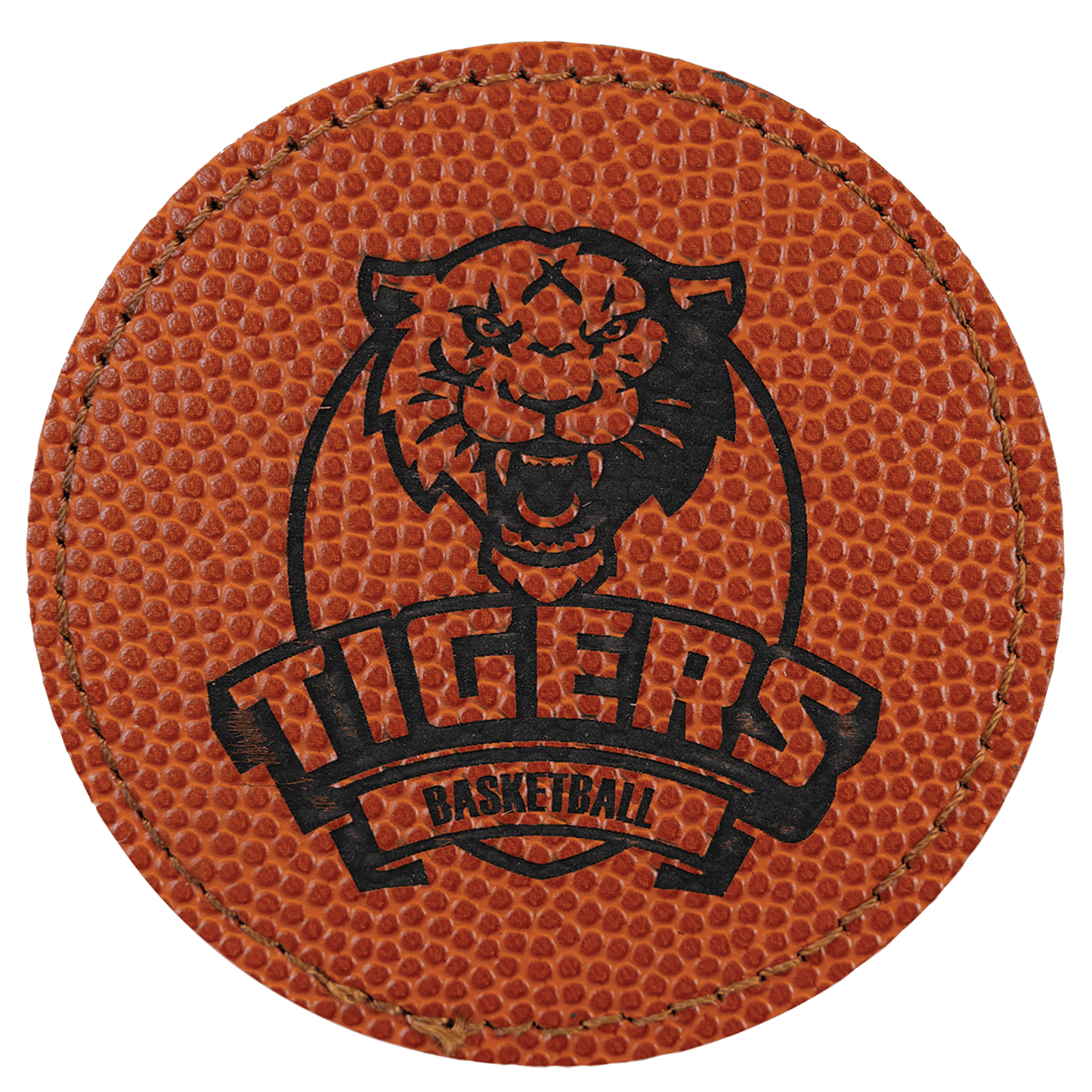 Round Basketball Engravable Leatherette Patch with Adhesive - 3"