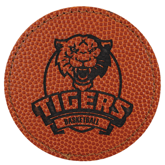 Round Basketball Engravable Leatherette Patch with Adhesive - 3"