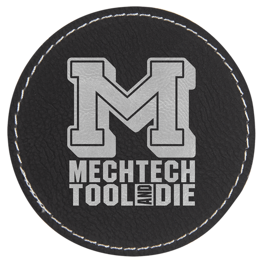 3" Black/Silver Laserable Leatherette Round Patch with Kota Pro Adhesive