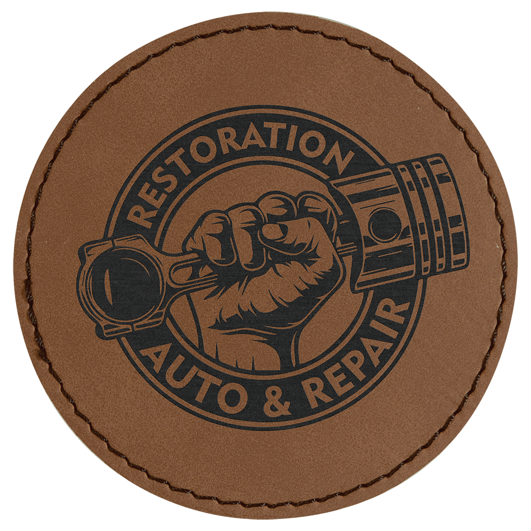 Dark Brown Engravable Leatherette Round Patch with Kota Pro Adhesive - 3"