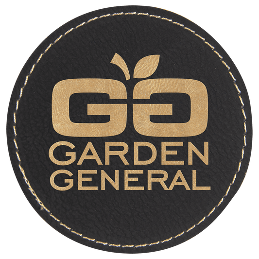 Black/Gold Engravable Leatherette Round Patch with Kota Pro Adhesive - 3"