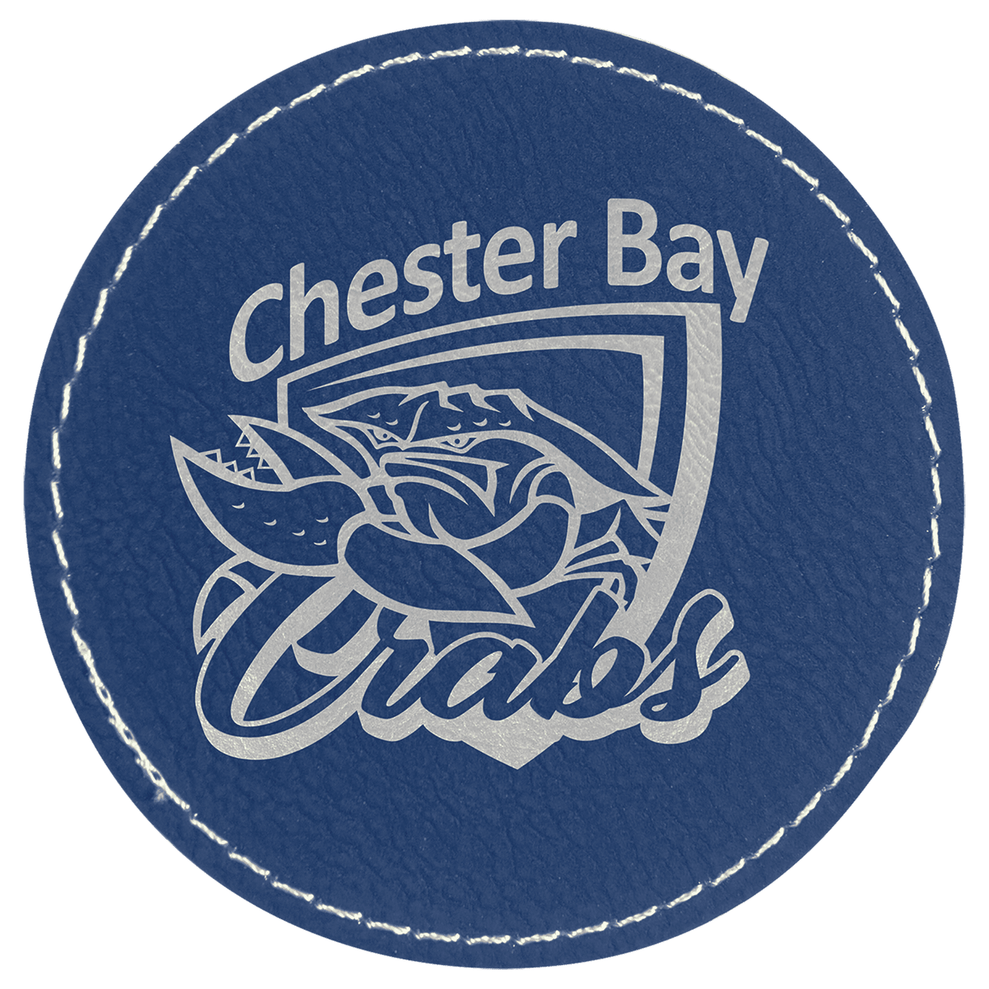 Blue/Silver Engravable Leatherette Round Patch with Kota Pro Adhesive - 3"