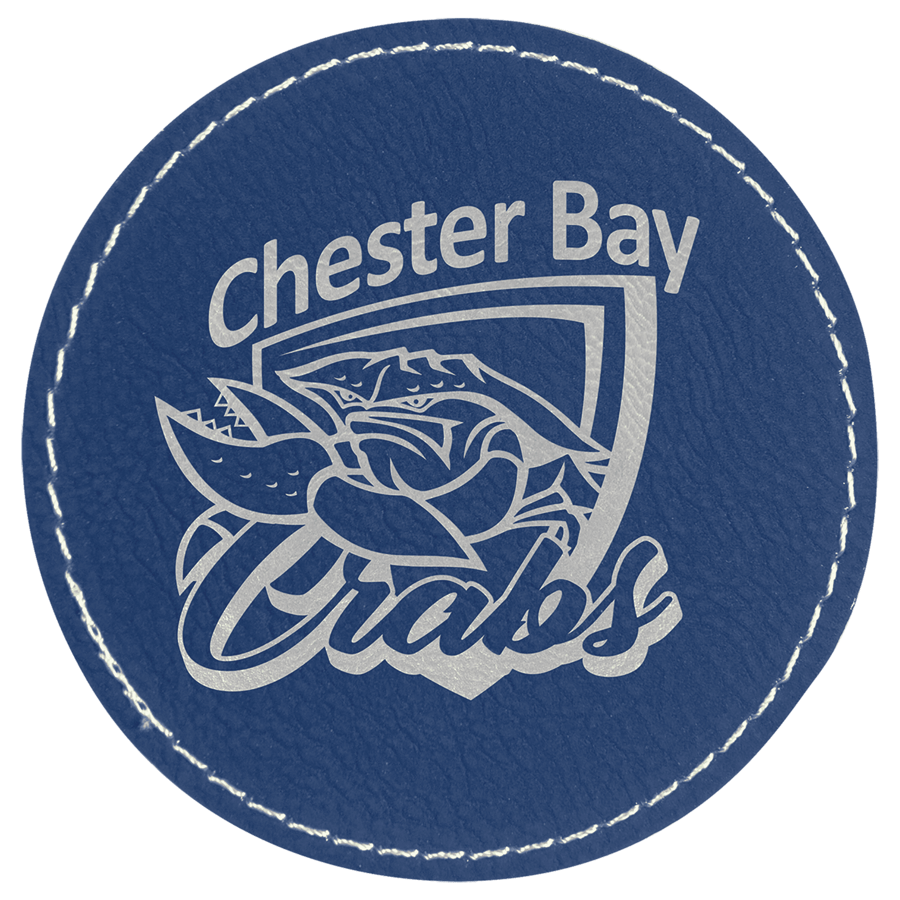 Blue/Silver Engravable Leatherette Round Patch with Kota Pro Adhesive - 3"